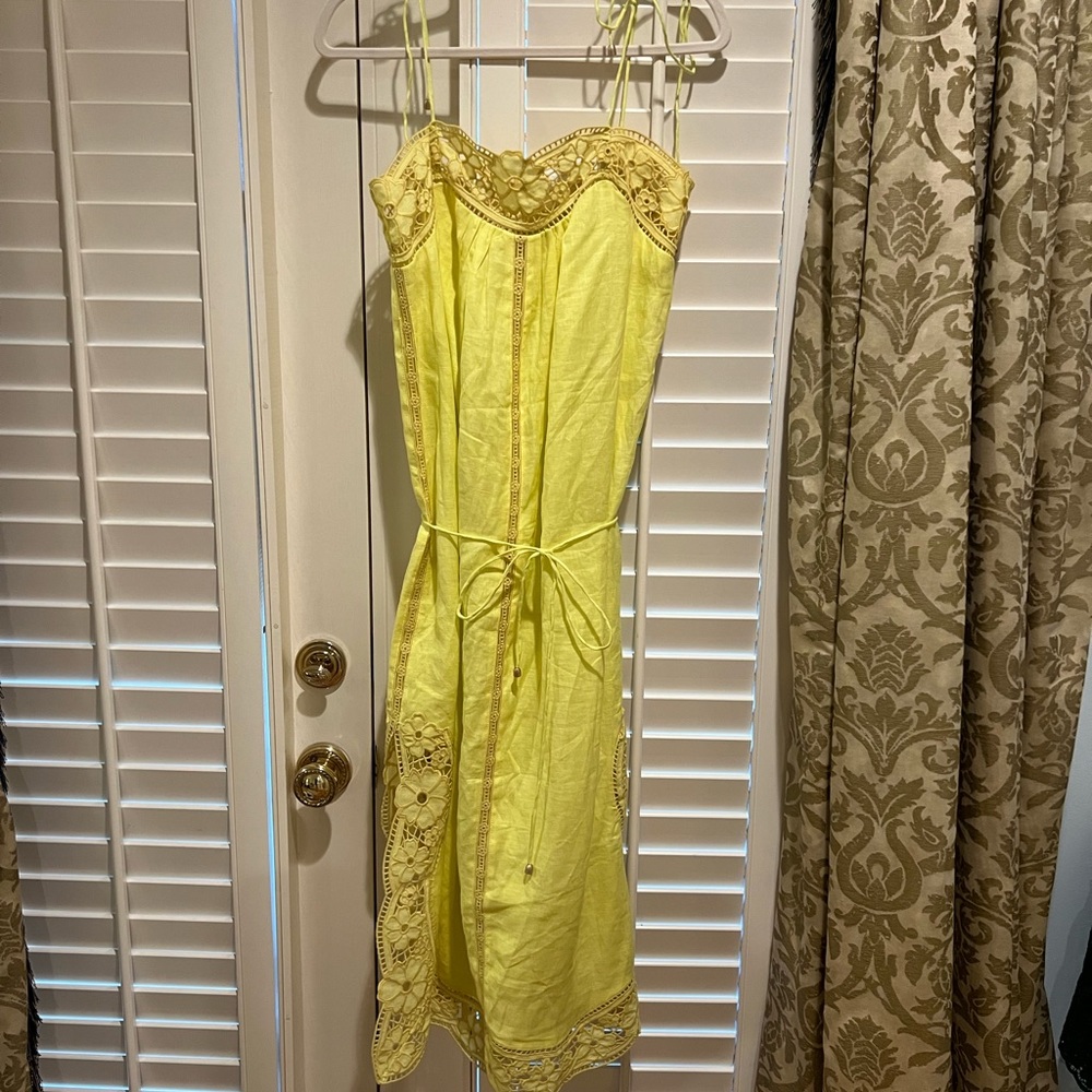Zimmermann yellow linen embroidered eyelit dress size medium 1 (US 6/8).